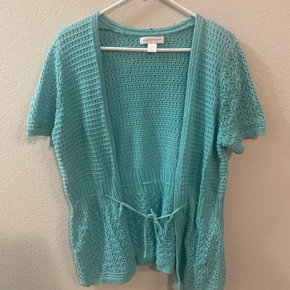 Christopher & Banks Woman’s Large Aqua Short Sleeve Sweater